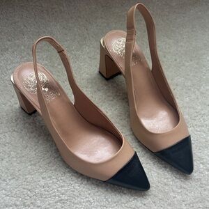 Vince Camuto Black and Tan Slingback Heels